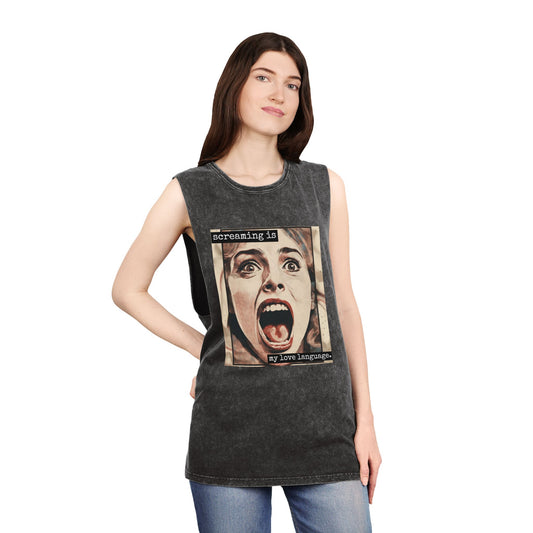 Screaming Is My Love Language Stonewash Graphic Tank