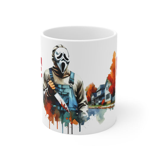 Watercolor Scream Mask Knife To Meet You Mug (Red)